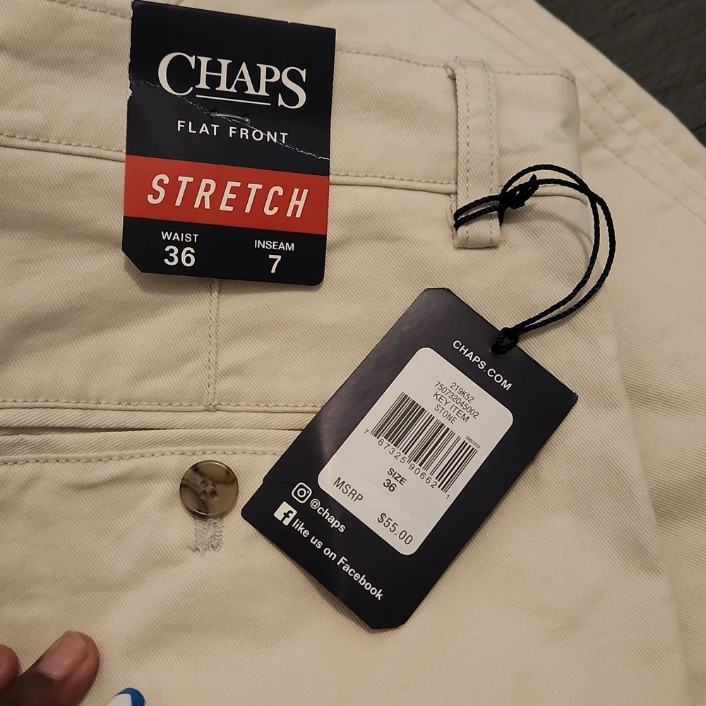Chaps Flat Front Shorts SIZE 36 Tan Khaki Casual Chino Golf Classic Fit Stretch